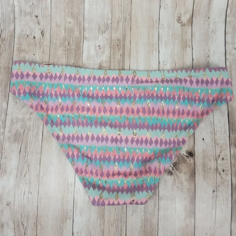 Shade And Shore Front Twist Halter Bikini Top And Bottoms Purple Pink Teal 36B L